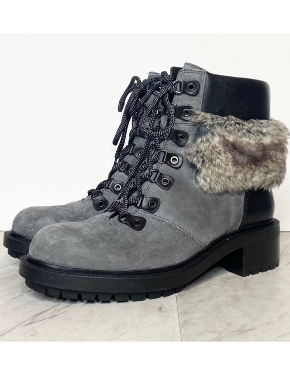 New! Botkier Madigan Suede Fur Lace Up Gray Boot 8.5